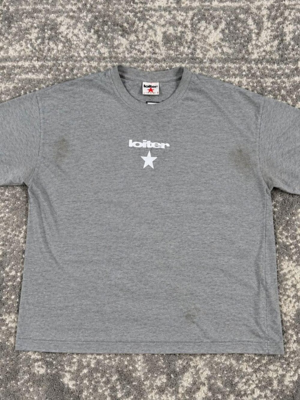 Loiter Grey Star Logo Textured T-Shirt